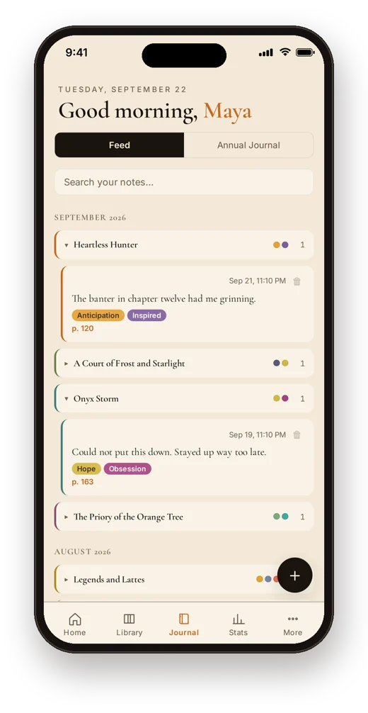 CozyShelf Mood journal, Notes tagged with how it felt